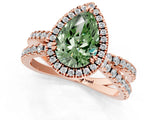 Rose gold Fancy Green Pear  Halo Split Shank Diamond Ring with Pavé Setting_27