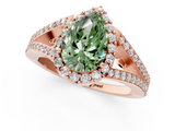 Rose gold Fancy Green Pear  Halo Split Shank Diamond Ring with Prong Setting_21
