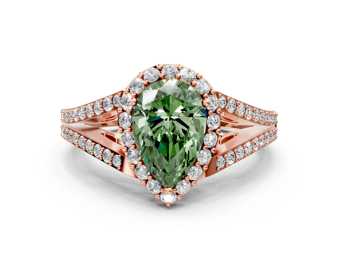 Rose gold Fancy Green Pear  Halo Split Shank Pave Diamond Ring with Four-Prong Setting_49
