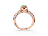 Rose gold Fancy Green Pear  Halo Split Shank Pave Diamond Ring with Petal Prong Setting_23
