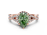 Rose gold Fancy Green Pear  Halo Twist Band Solitaire Prong Setting Ring_76