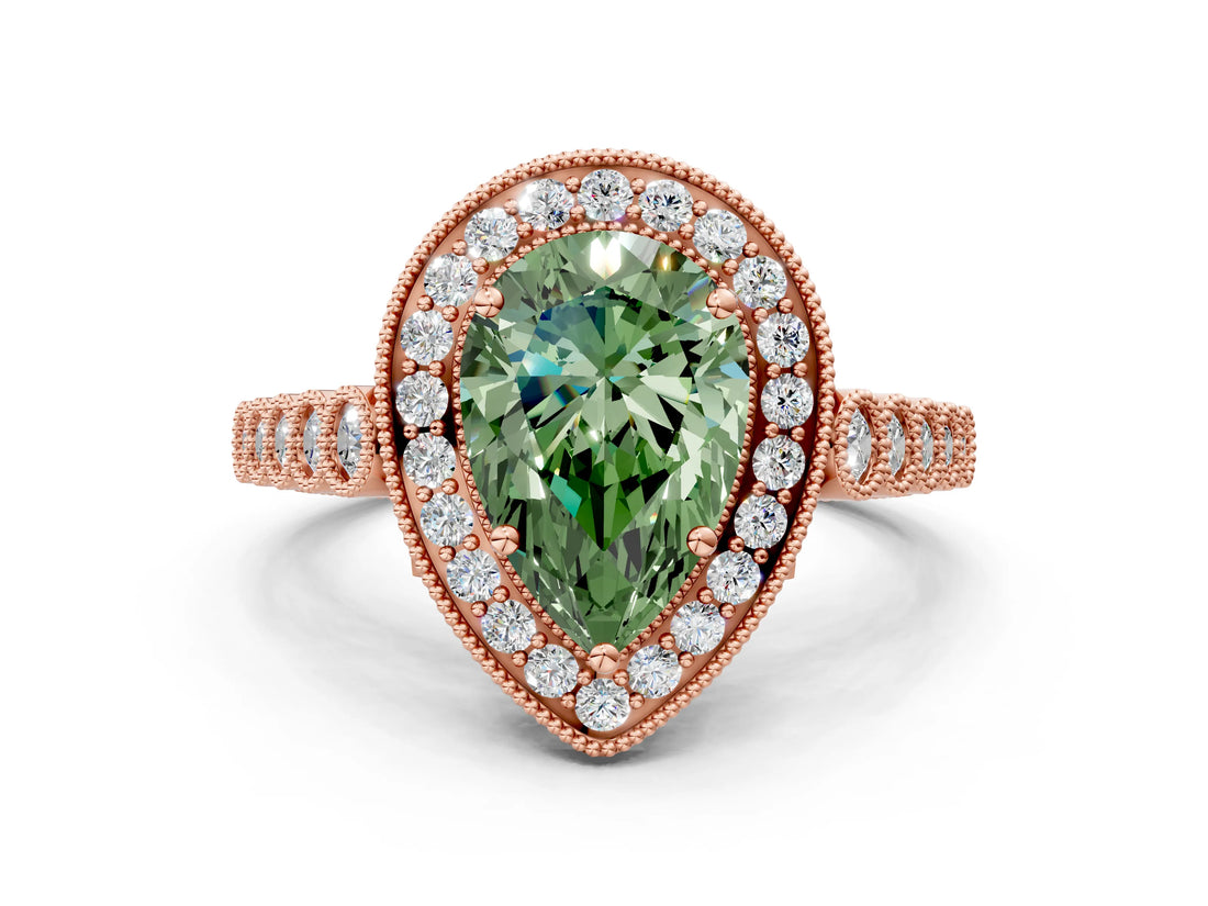 Rose gold Fancy Green Pear  Halo Twist Band Solitaire Ring with Six-Prong Setting_32