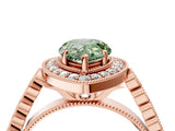 Rose gold Fancy Green Pear  Halo Twist Band Solitaire Ring with Six-Prong Setting_36
