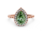 Rose gold Fancy Green Pear  Halo Twisted Band Four-Prong Diamond Ring_20