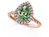 Rose gold Fancy Green Pear  Halo Twisted Band Four-Prong Diamond Ring_21