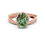 Rose gold Fancy Green Pear  Halo Twisted Band Four-Prong Ring_31