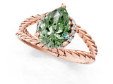 Rose gold Fancy Green Pear  Halo Twisted Band Four-Prong Ring_32