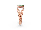 Rose gold Fancy Green Pear  Halo Twisted Band Four-Prong Ring_33