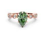 Rose gold Fancy Green Pear  Milgrain Bezel Diamond Engagement Ring with Solitaire Prong Setting_139
