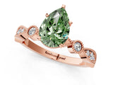 Rose gold Fancy Green Pear  Milgrain Bezel Diamond Engagement Ring with Solitaire Prong Setting_140
