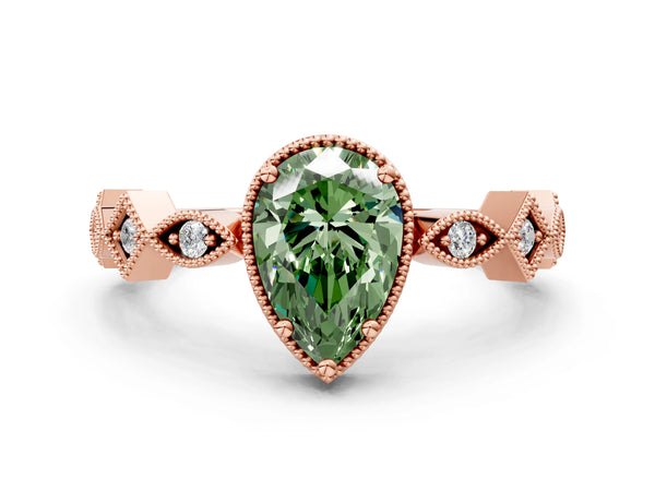 Rose gold Fancy Green Pear  Milgrain Marquise Diamond Twist Band Ring