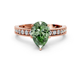 Rose gold Fancy Green Pear  Milgrain Pave Diamond Engagement Ring with Four-Prong Setting_135