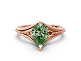 Rose gold Fancy Green Pear  Solitaire Beaded Band Six-Prong Setting