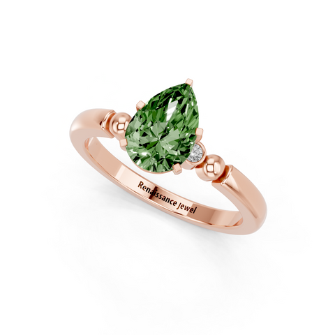 Rose gold Fancy Green Pear  Solitaire Beaded Band with Four-Prong Setting_3