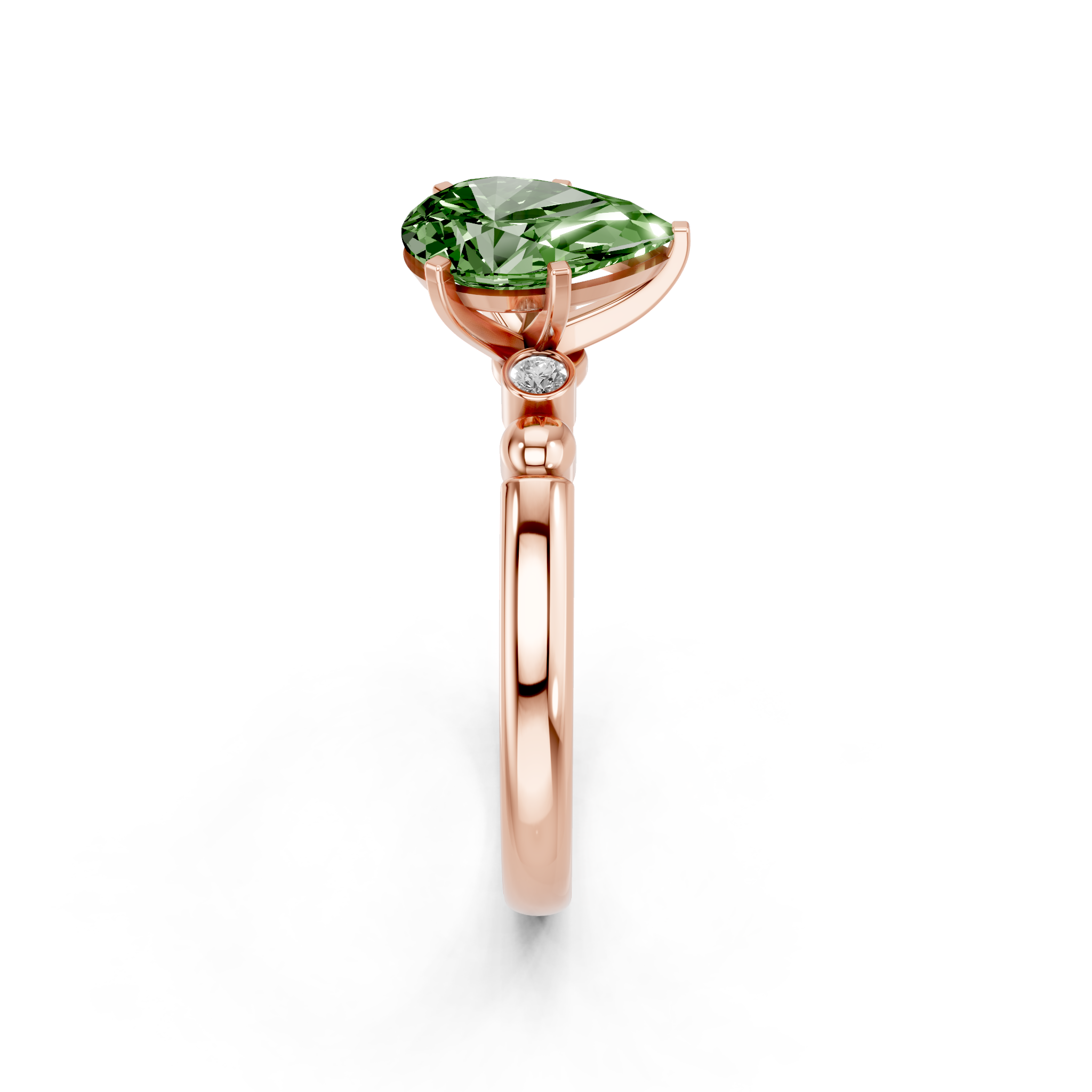 Rose gold Fancy Green Pear  Solitaire Beaded Band with Four-Prong Setting_4