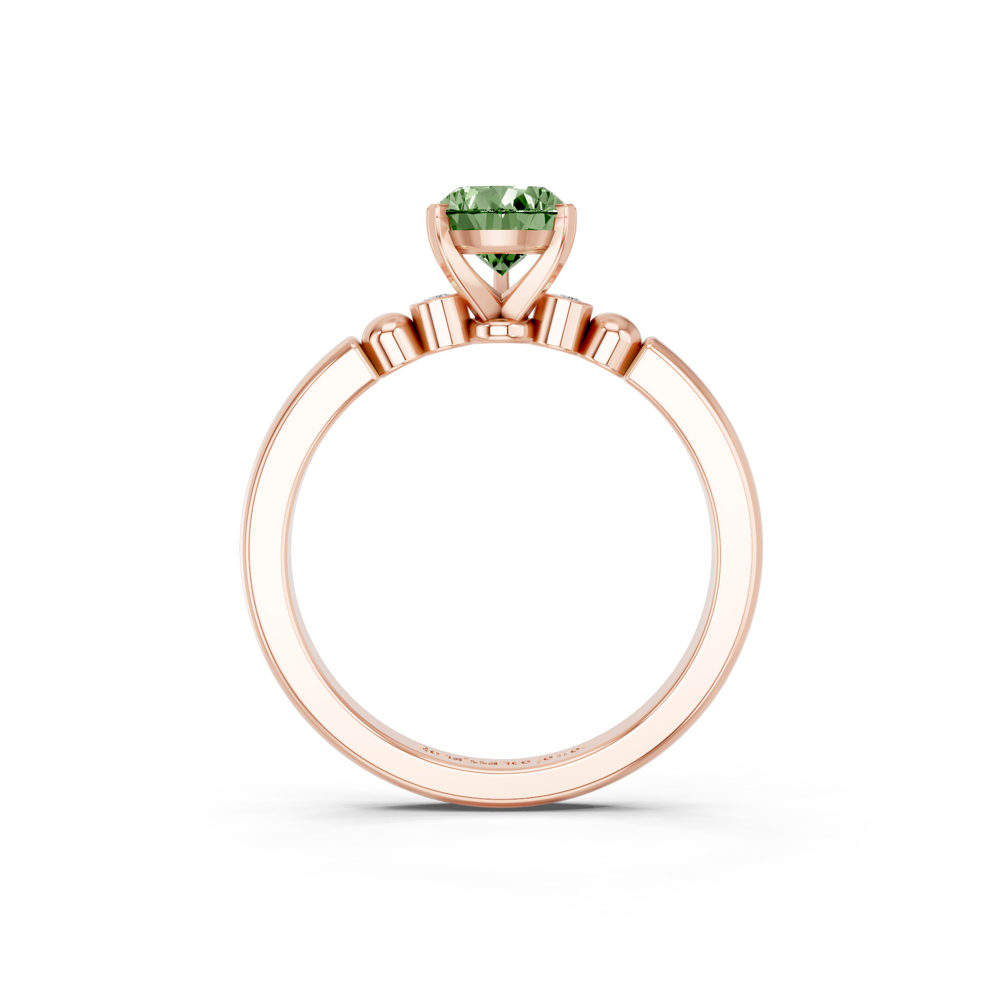 Rose gold Fancy Green Pear  Solitaire Beaded Band with Four-Prong Setting_5