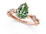 Rose gold Fancy Green Pear  Solitaire Bezel-Set Diamond Ring with Beaded Band and Four-Prong Setting_33