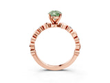 Rose gold Fancy Green Pear  Solitaire Bezel-Set Diamond Ring with Beaded Band and Four-Prong Setting_35