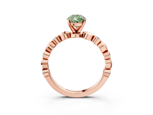 Rose Gold Pear-Shaped Engagement Ring Setting for Fancy Green Center with Bezel Station Beaded Band