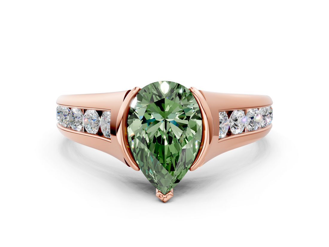 Rose gold Fancy Green Pear  Solitaire Bezel-Set Diamond Ring with Channel-Set Band_37