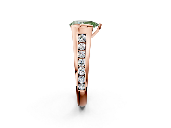 Rose gold Fancy Green Pear  Solitaire Bezel-Set Diamond Ring with Channel-Set Band