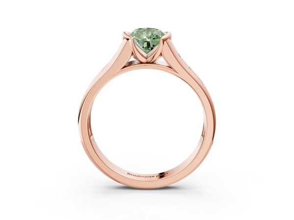 Rose gold Fancy Green Pear  Solitaire Bezel-Set Diamond Ring with Channel-Set Band