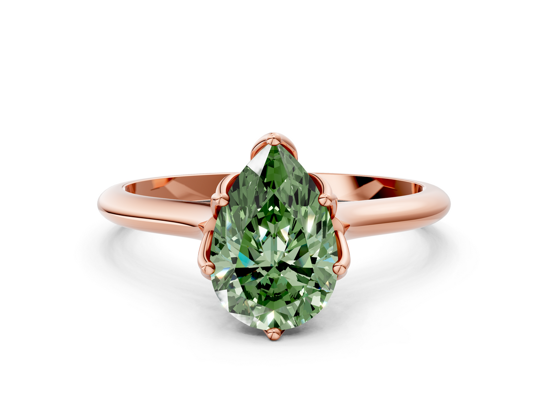 Rose gold Fancy Green Pear  Solitaire Cathedral Diamond Ring with Six-Prong Setting_17