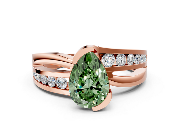 Rose gold Fancy Green Pear  Solitaire Channel-Set Split Shank Ring with Tension Prong Setting