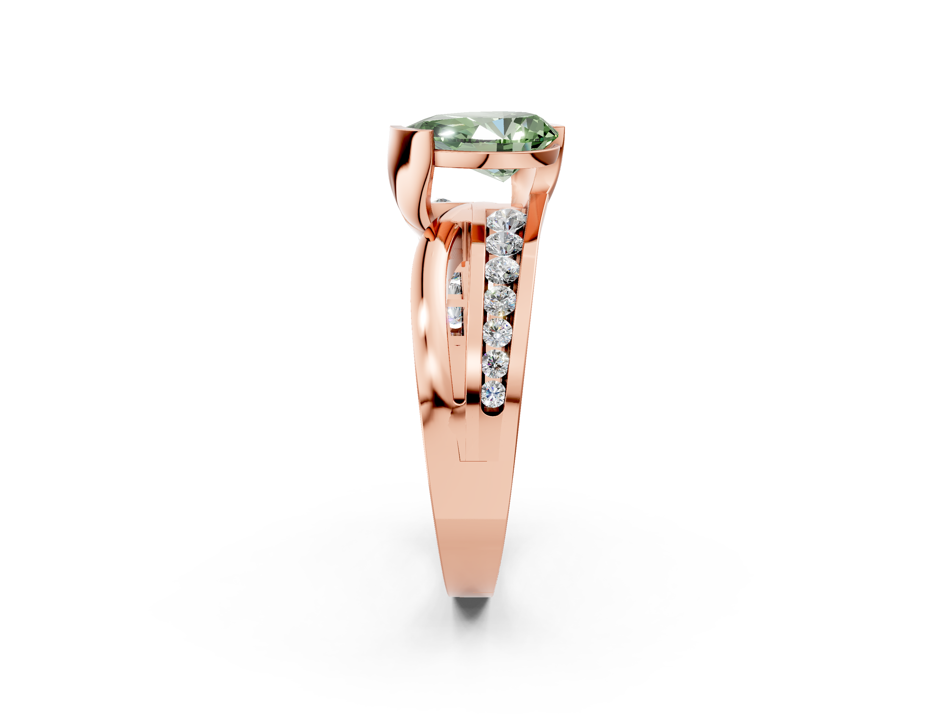 Rose gold Fancy Green Pear  Solitaire Channel-Set Split Shank Ring with Tension Prong Setting_5