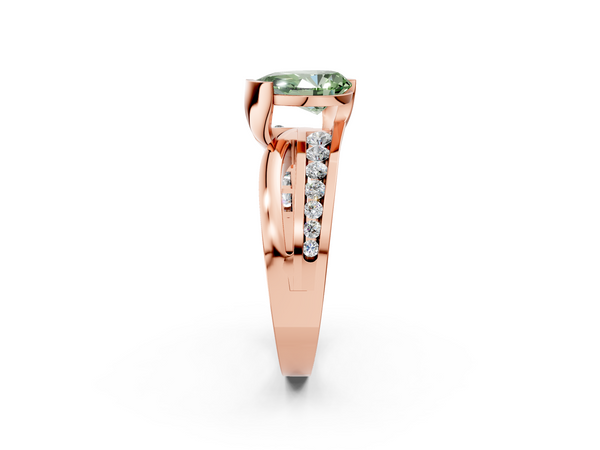 Rose gold Fancy Green Pear  Solitaire Channel-Set Split Shank Ring with Tension Prong Setting