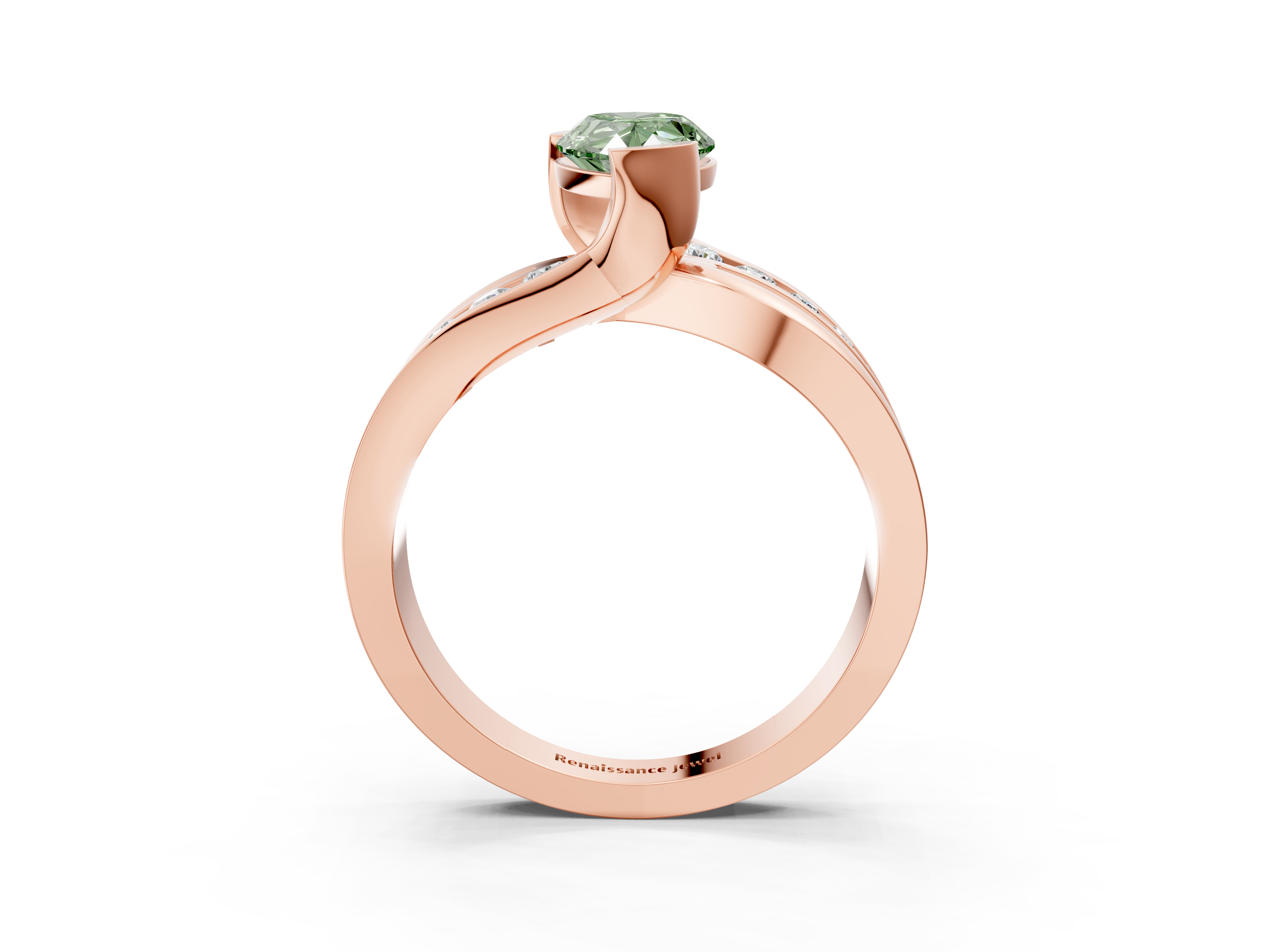 Rose gold Fancy Green Pear  Solitaire Channel-Set Split Shank Ring with Tension Prong Setting_6