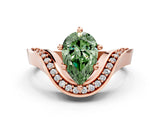 Rose gold Fancy Green Pear  Solitaire Diamond Engagement Ring with Pave Band and Four-Prong Setting 1