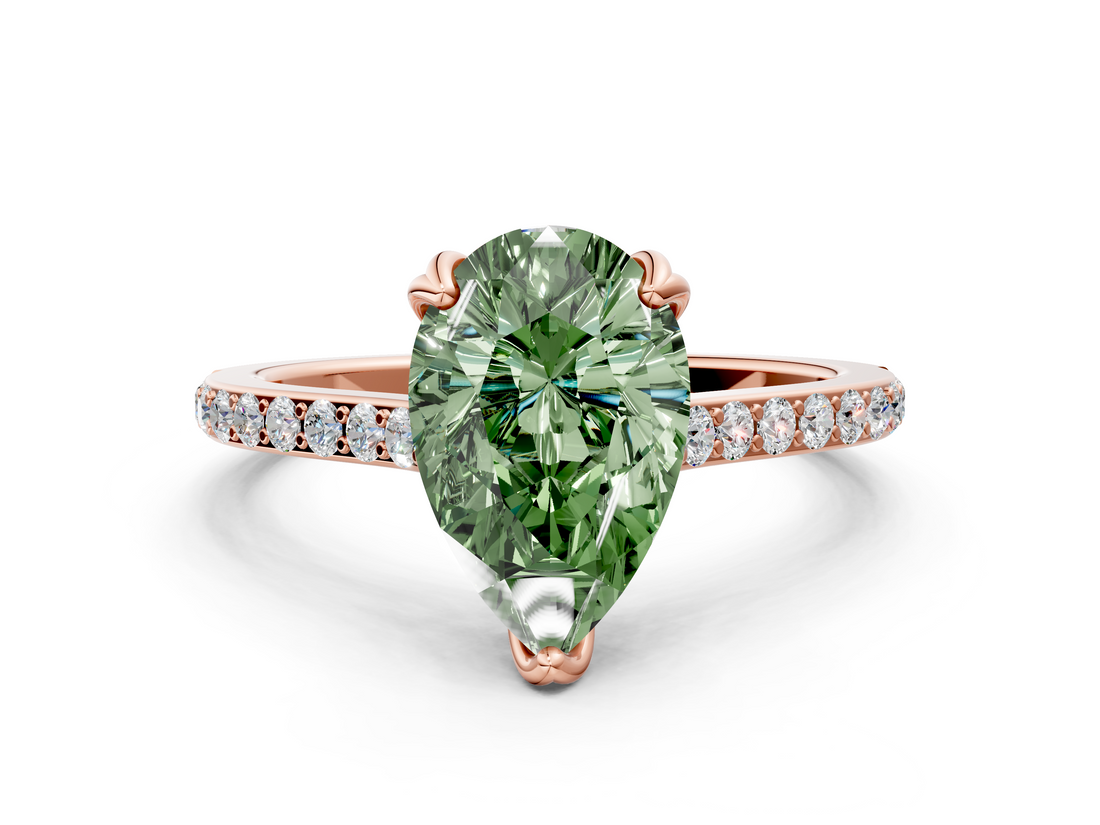 Rose gold Fancy Green Pear  Solitaire Diamond Engagement Ring with Pave Band and Six-Prong Setting_20