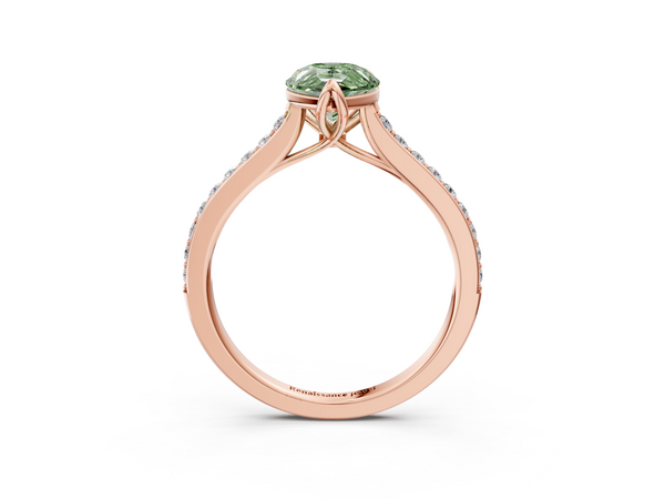 Rose gold Fancy Green Pear  Solitaire Diamond Engagement Ring with Pave Band and Six-Prong Setting