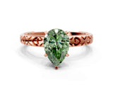 Rose gold Fancy Green Pear  Solitaire Diamond Engagement Ring with XO Engraved Band and Four-Prong Setting 1
