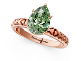 Rose gold Fancy Green Pear  Solitaire Diamond Engagement Ring with XO Engraved Band and Four-Prong Setting 2
