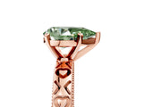 Rose gold Fancy Green Pear  Solitaire Diamond Engagement Ring with XO Engraved Band and Four-Prong Setting