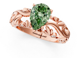 Rose gold Fancy Green Pear  Solitaire Diamond Leaf Vine Band with Prong Setting_30