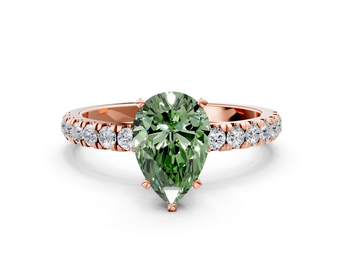 Rose gold Fancy Green Pear  Solitaire Diamond Pavé Band with Four-Prong Setting_58