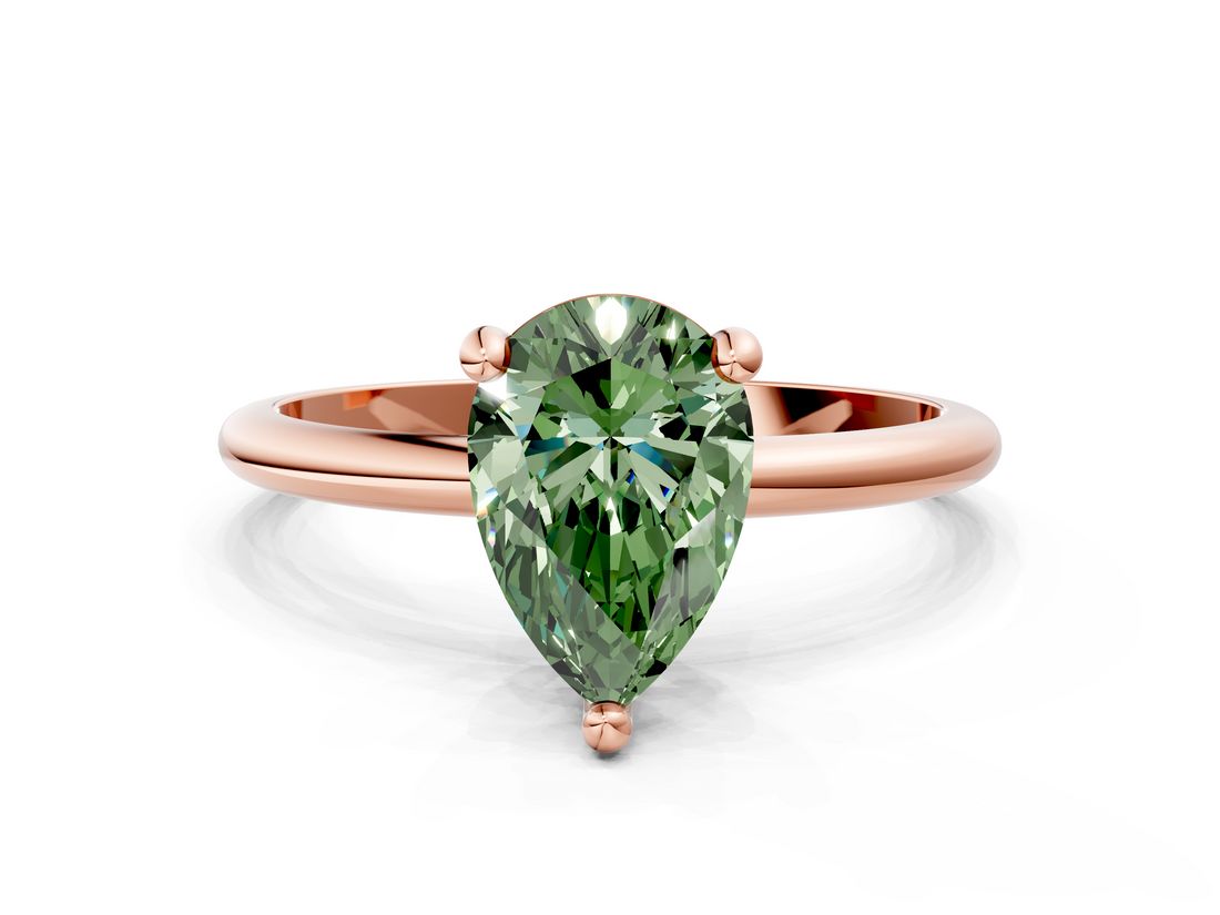 Rose gold Fancy Green Pear  Solitaire Diamond Ring with 4-Prong Setting on a Classic Band_3