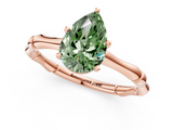 Rose gold Fancy Green Pear  Solitaire Diamond Ring with Bamboo Band and Four-Prong Setting_56