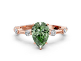 Rose gold Fancy Green Pear  Solitaire Diamond Ring with Bezel Set Side Stones and Prong Setting_3