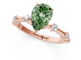 Rose gold Fancy Green Pear  Solitaire Diamond Ring with Bezel Set Side Stones and Prong Setting_4