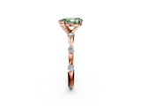 Rose gold Fancy Green Pear  Solitaire Diamond Ring with Bezel Set Side Stones and Prong Setting_5