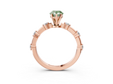 Rose gold Fancy Green Pear  Solitaire Diamond Ring with Bezel Set Side Stones and Prong Setting_6