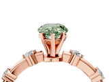 Rose gold Fancy Green Pear  Solitaire Diamond Ring with Bezel Set Side Stones and Prong Setting_7