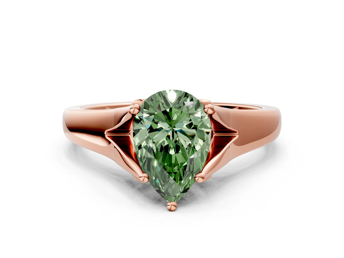 Rose gold Fancy Green Pear  Solitaire Diamond Ring with Cathedral Band and Four-Prong Setting_66