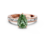 Rose gold Fancy Green Pear  Solitaire Diamond Ring with Channel-Set Baguette Band and Four-Prong Setting_85