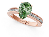 Rose gold Fancy Green Pear  Solitaire Diamond Ring with Channel-Set Baguette Band and Four-Prong Setting_86