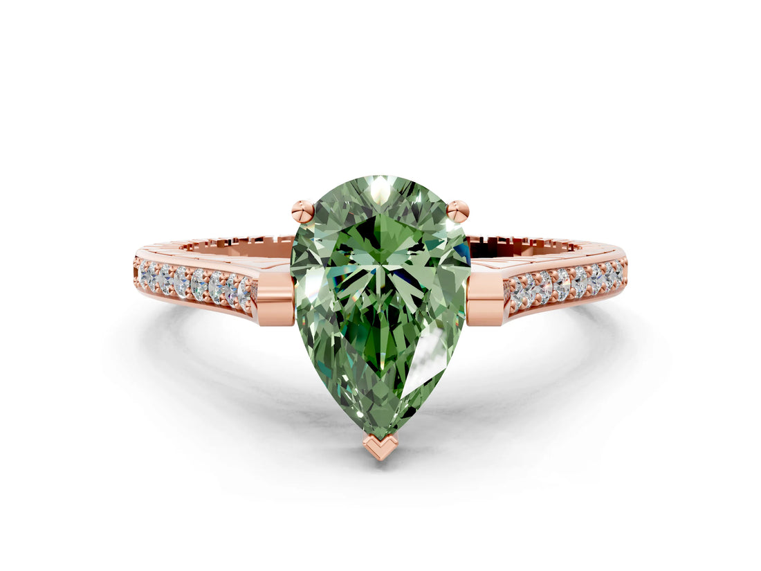 Rose gold Fancy Green Pear  Solitaire Diamond Ring with Channel Set Band and Bezel Prong Setting_53